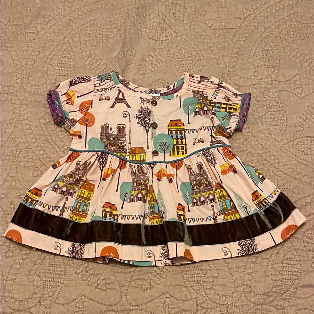 Matilda Jane Paris Print Short Sleeve Dress in Pink, Teal & Purple Size 18M